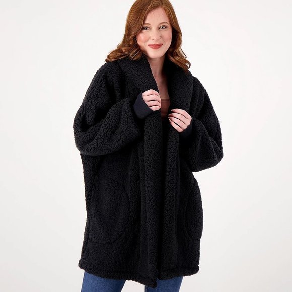 COZY Sherpa/Teddy Shawl Collar Button Coat - Picture 4 of 11